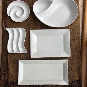 Elegant Five Pc Crate and Barrel Appetizer Trays and Bowls for Charcuterie Board